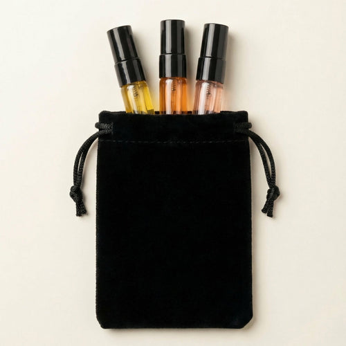 SOVRAI 2 mL perfume sample set with three fragrance samples and black pouch