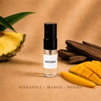 SOVRAI Maturus 2 mL extrait de parfum sample vial with pineapple, mango and warm woods.