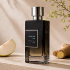 SOVRAI Pearline Air 100 mL extrait de parfum bottle with pear and ginger on a warm neutral studio background.