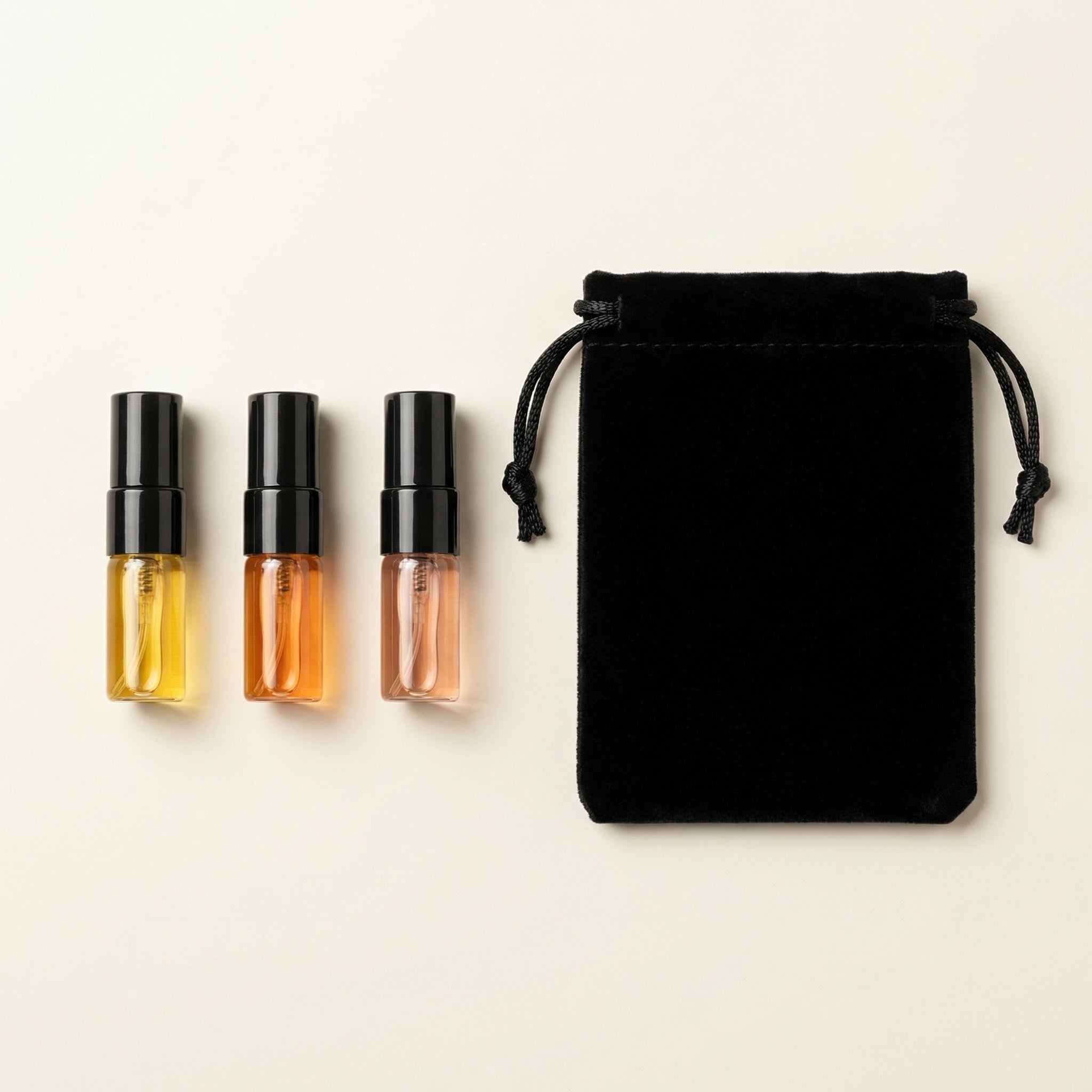 SOVRAI perfume sample set with 2 mL fragrance samples in black pouch
